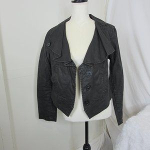 CAbi Jacket Coat Linen Wax Coated Moto Cropped Dark Gray Style 901 Size Medium